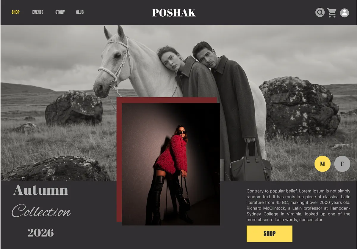 Poshak luxury fashion boutique website with cinematic photography and editorial design