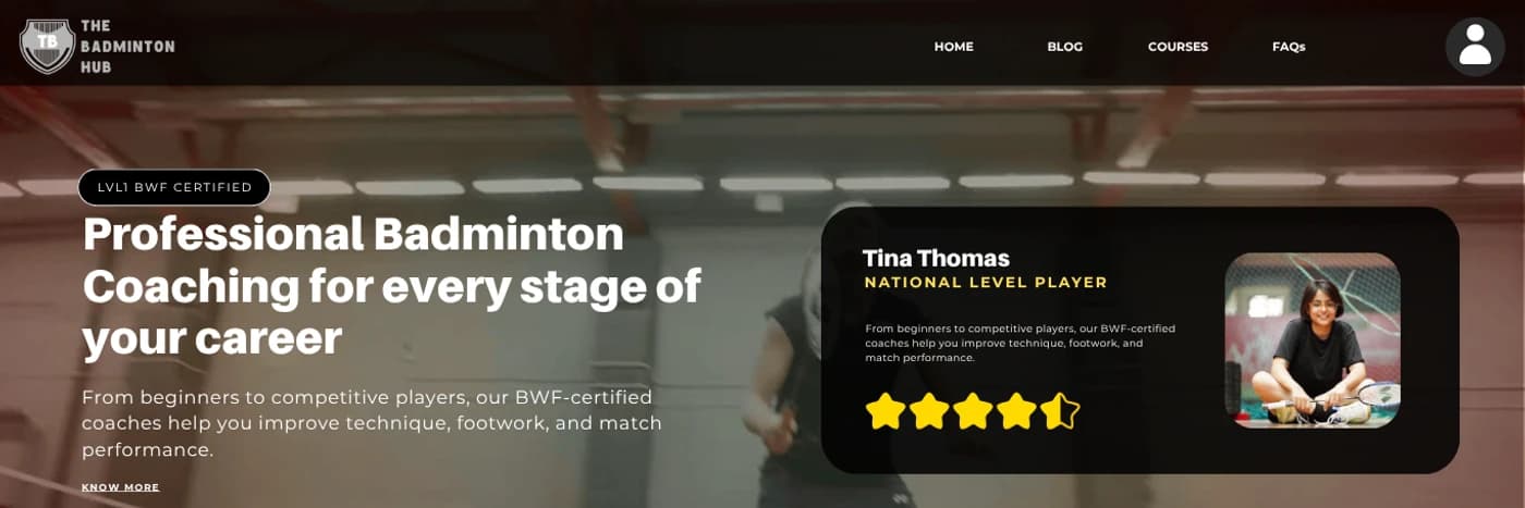 The Badminton Hub — sports coaching landing page case study banner